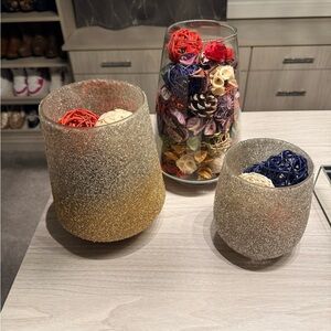 Elegant Gold and Silver Textured Vase Set